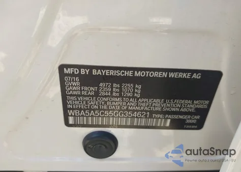 2016 BMW 528I z USA, uszkodzony, nr VIN WBA5A5C55GG354621